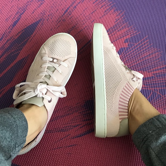 Pink Knit Perforated Lace Up Sneakers - Picture 2 of 8